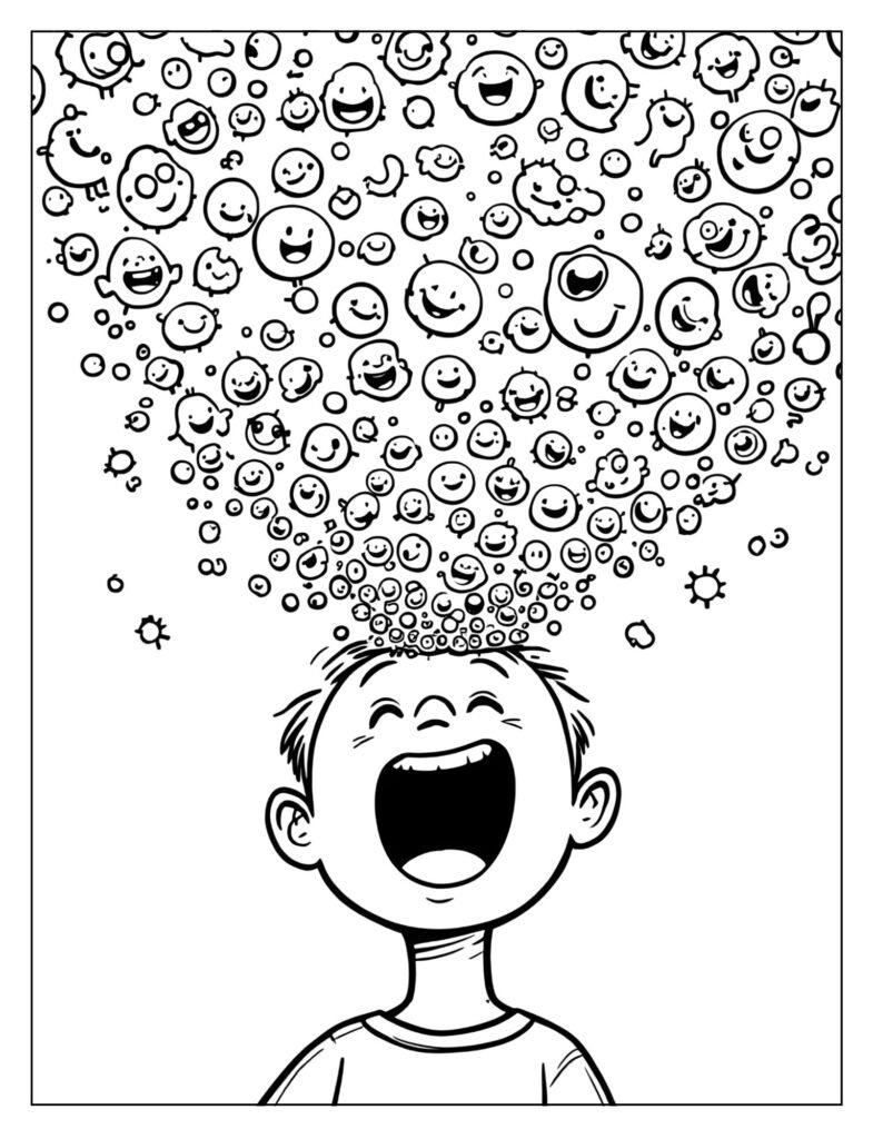 A person releasing a large, swirling cloud of tiny, circular germs into the air while coughing.