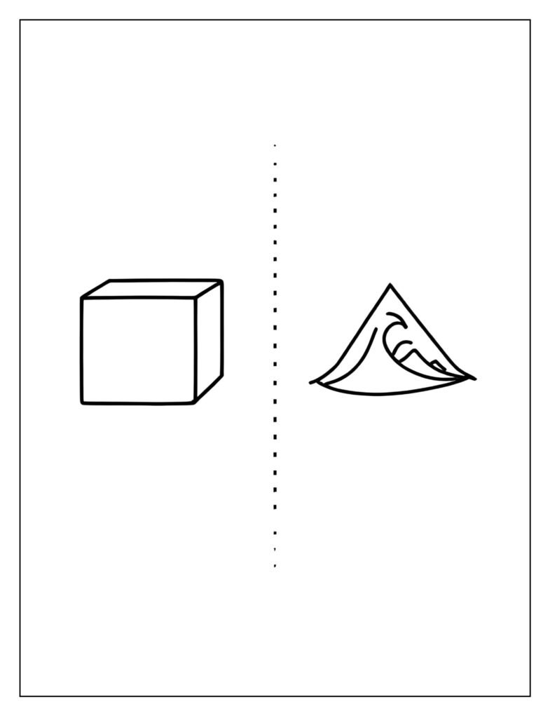 Drawing with the classic square cube on the left and the triangular Wave icon on the right, separated by a dotted line.