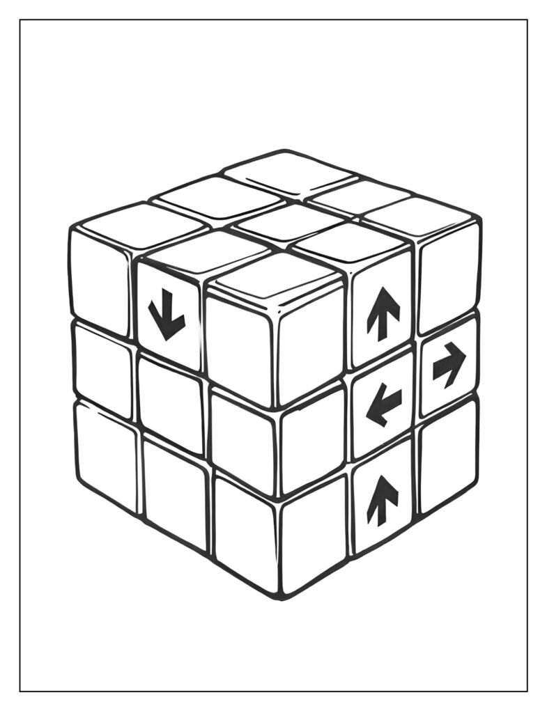 3x3x3 Rubik's Cube with large, bold arrows on each face pointing in the direction of the next required turn.