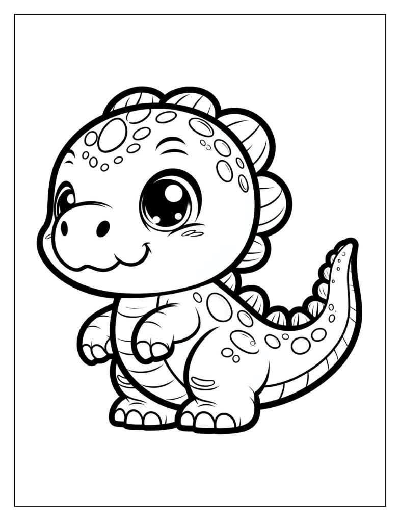 A depiction of a friendly and adorable dinosaur, perhaps a baby dinosaur.