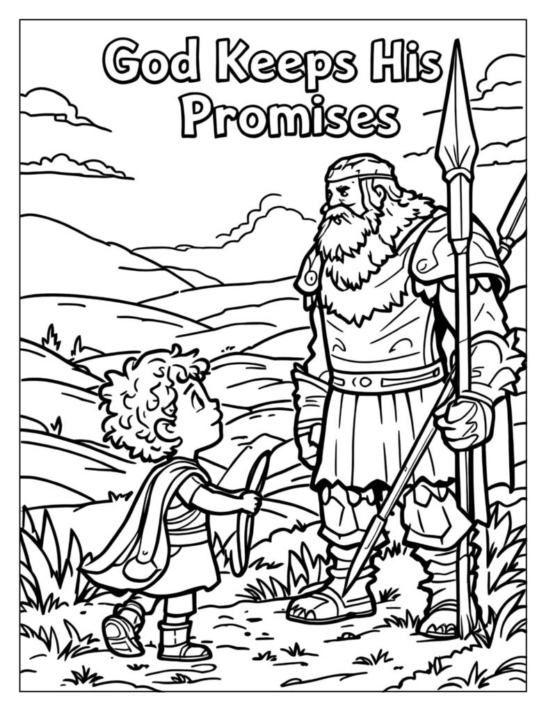 David standing bravely before a huge Goliath.