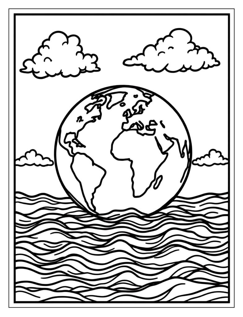 The Earth with water below and a clear sky above.