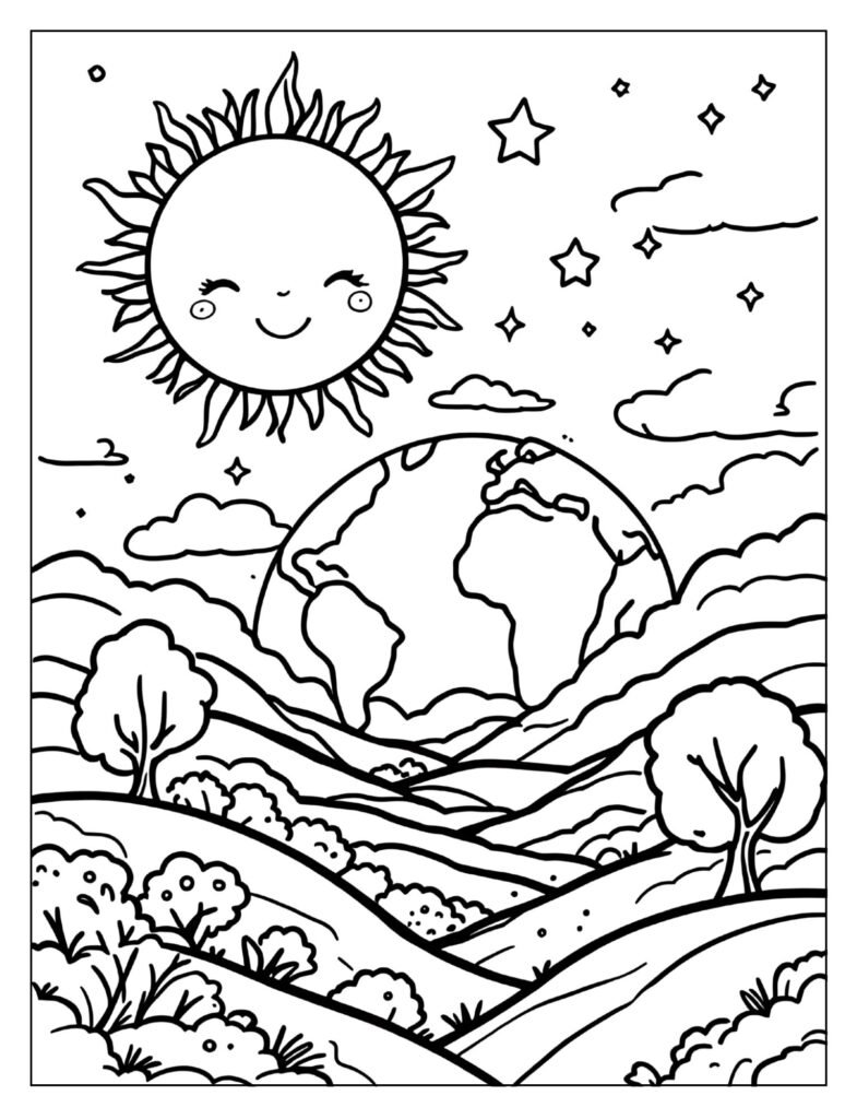 The Earth with a sun setting, symbolizing rest.