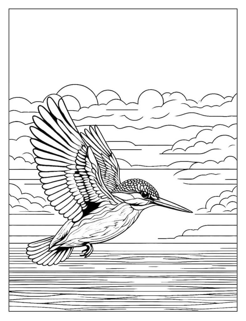 A kingfisher bird captured as it plunges into water, demonstrating its streamlined form for catching prey.