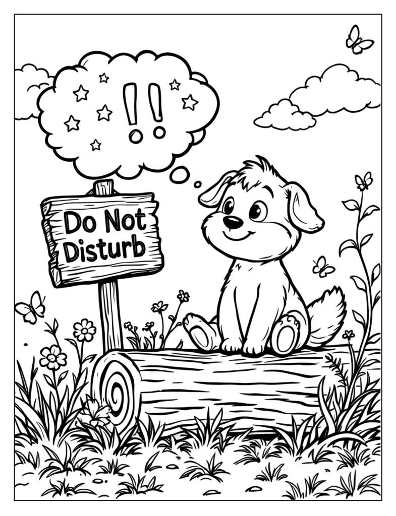 A cartoon character with a thinking bubble and a "Do Not Disturb" sign.

