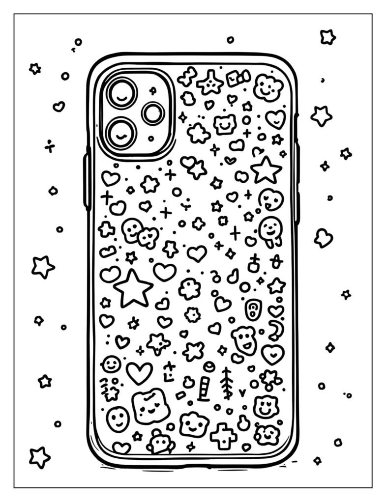 A phone case with a doodle pattern.