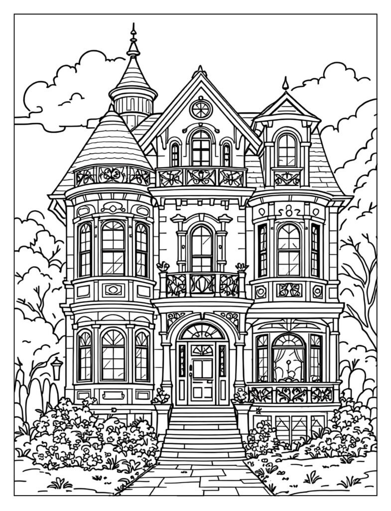 Full detailed exterior Barbie Dreamhouse coloring page