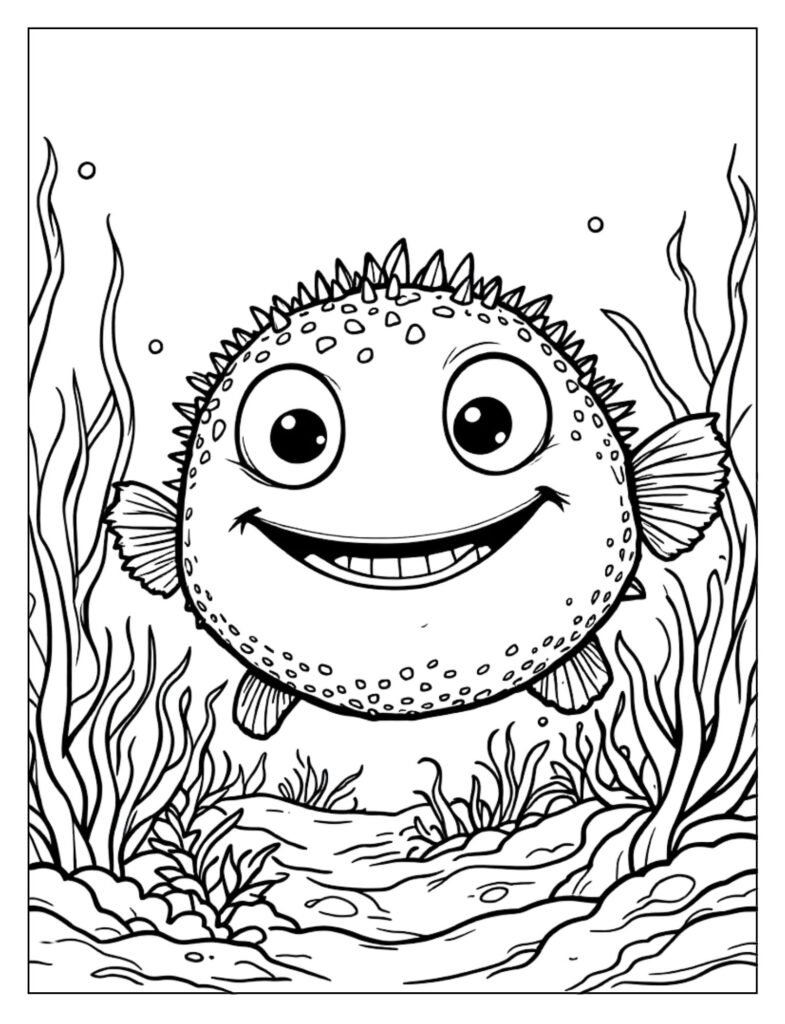 Simple puffer fish outline for easy coloring