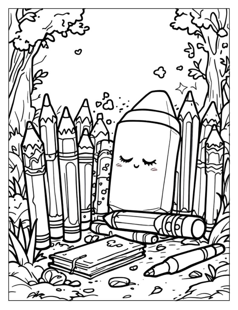 An outline drawing of a rectangular eraser, ready for coloring.