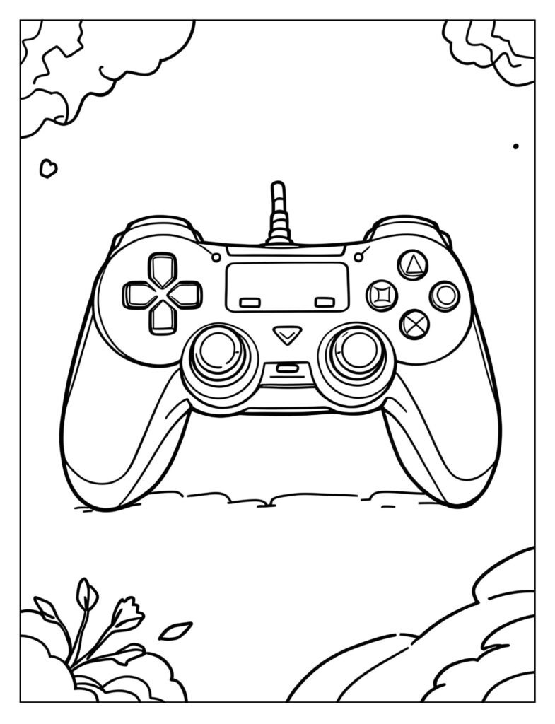Simple, chunky outline of the PS5 DualSense controller for young children.
