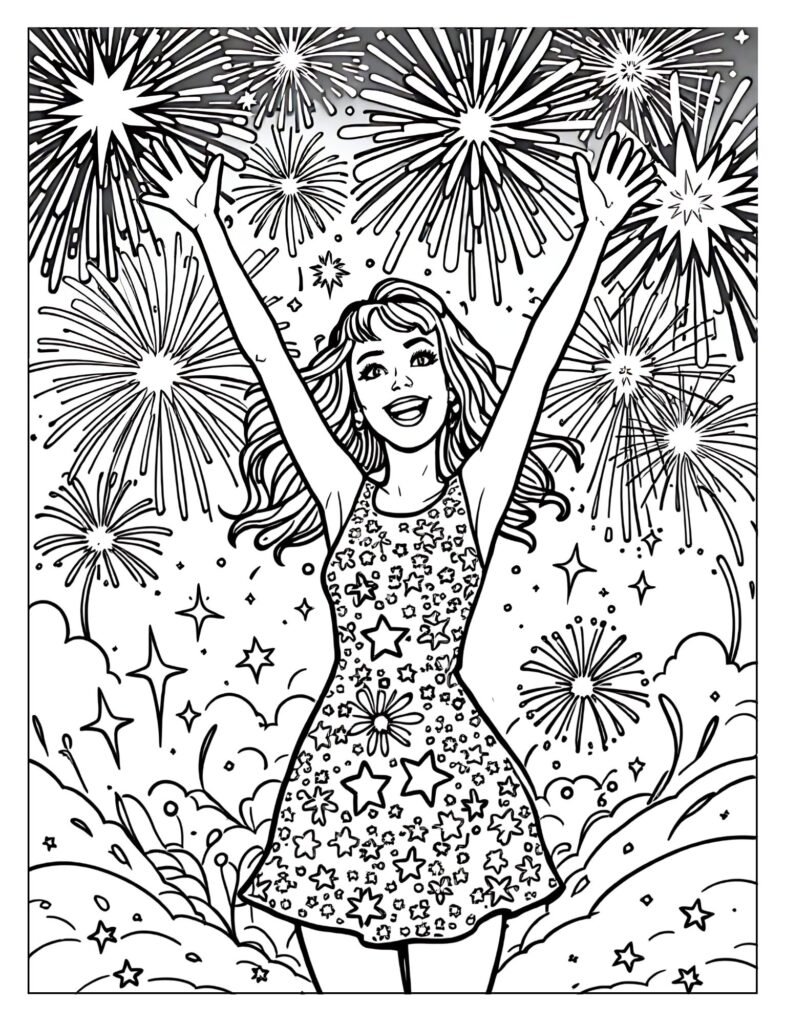 Katy Perry with fireworks and sparkles.