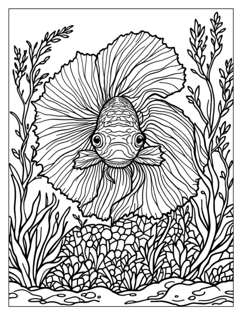 A betta fish flaring its gills and fins in a display.