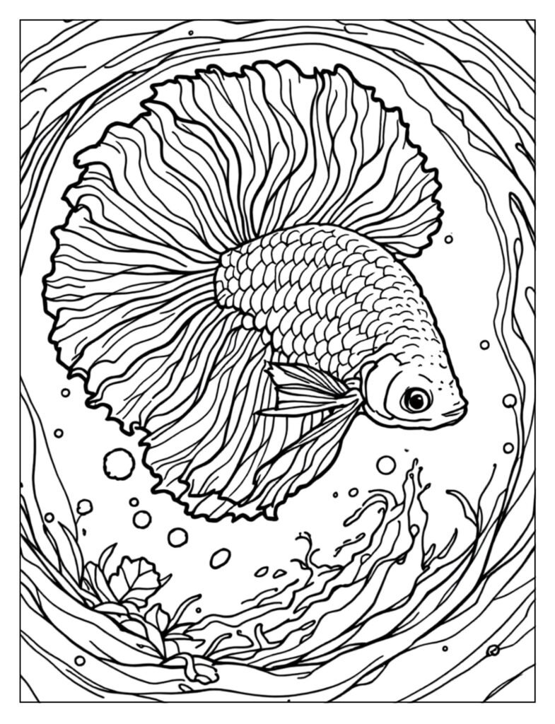 A betta fish with motion lines to show it swimming.
