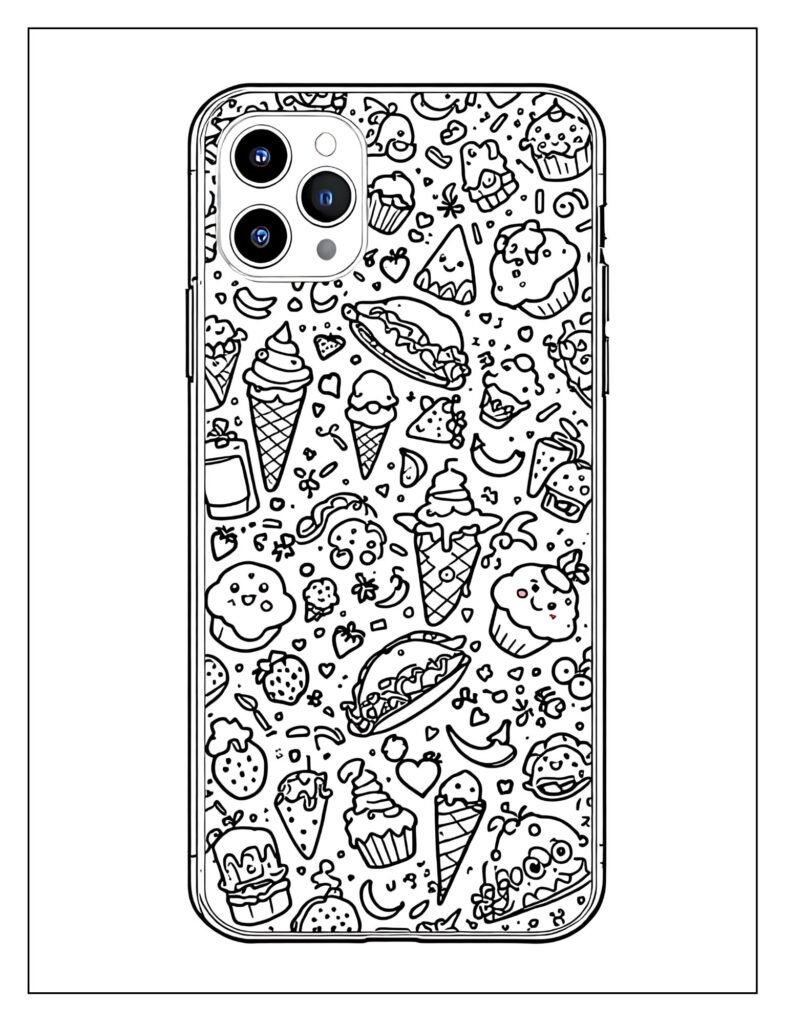 A phone case with a food pattern.