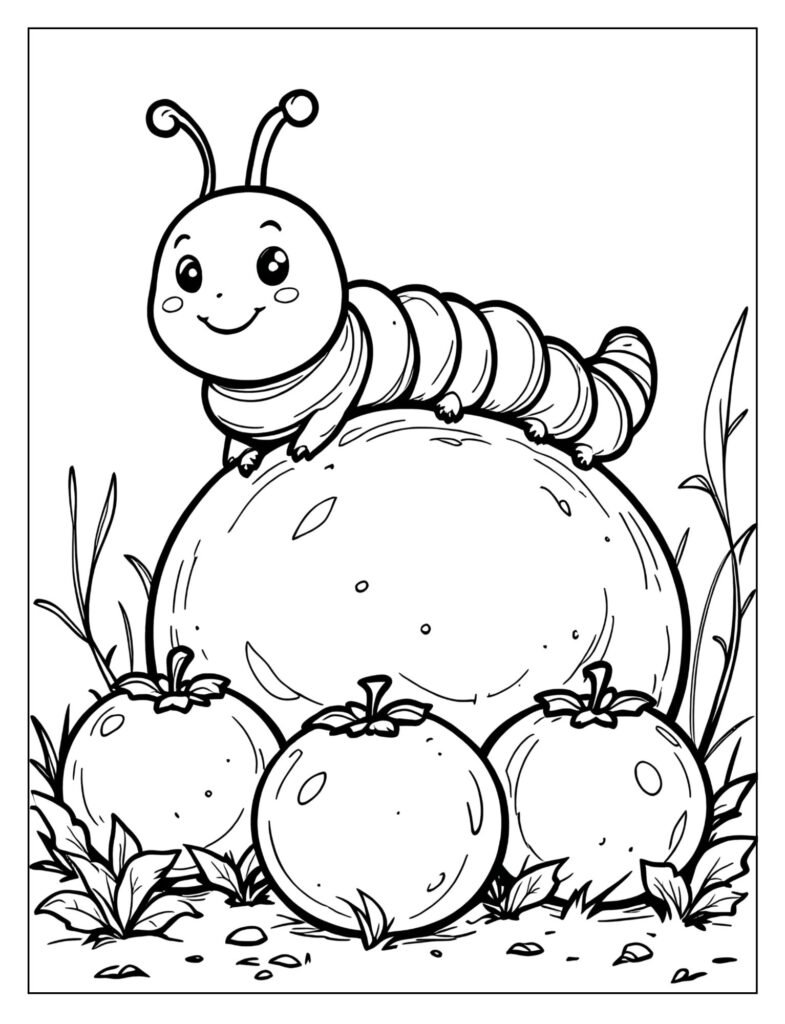The hungry caterpillar eating through five oranges.