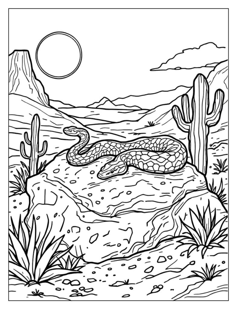 Cartoon line art of a Friendly Ball Python with a pleasant expression, easily approachable.