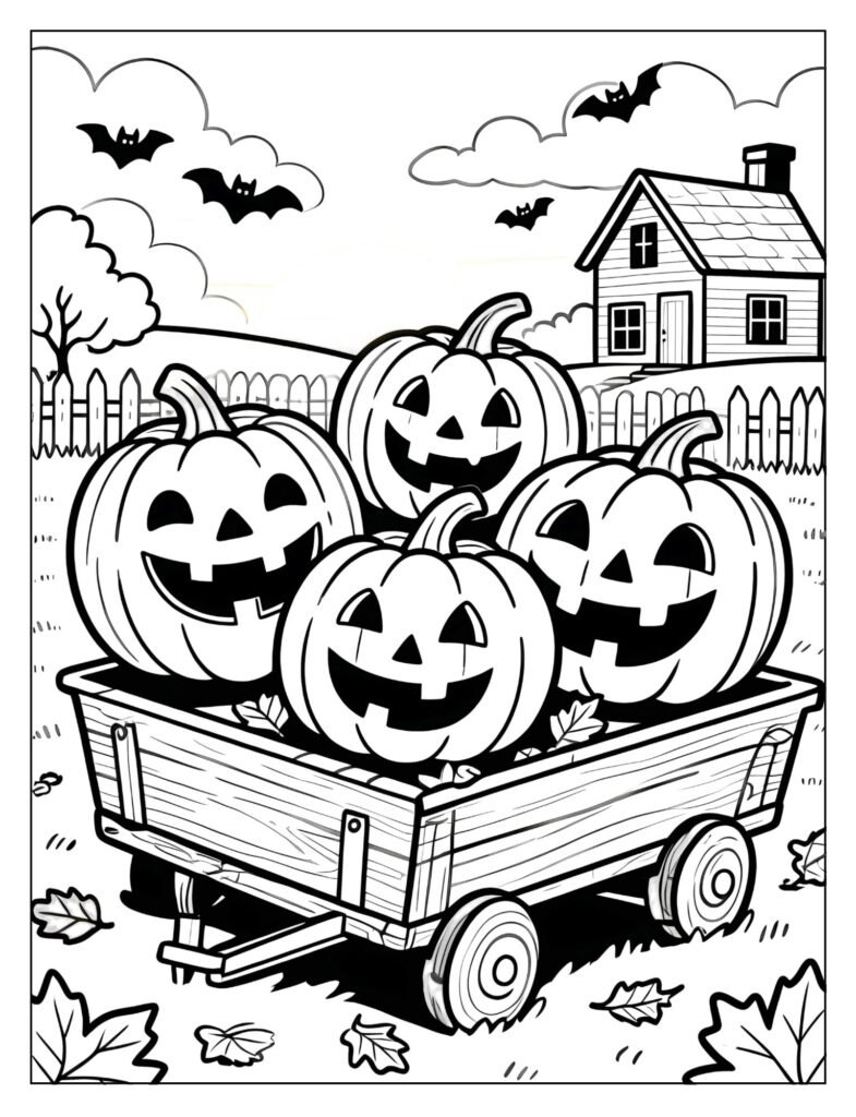 A group of smiling jack-o'-lanterns.