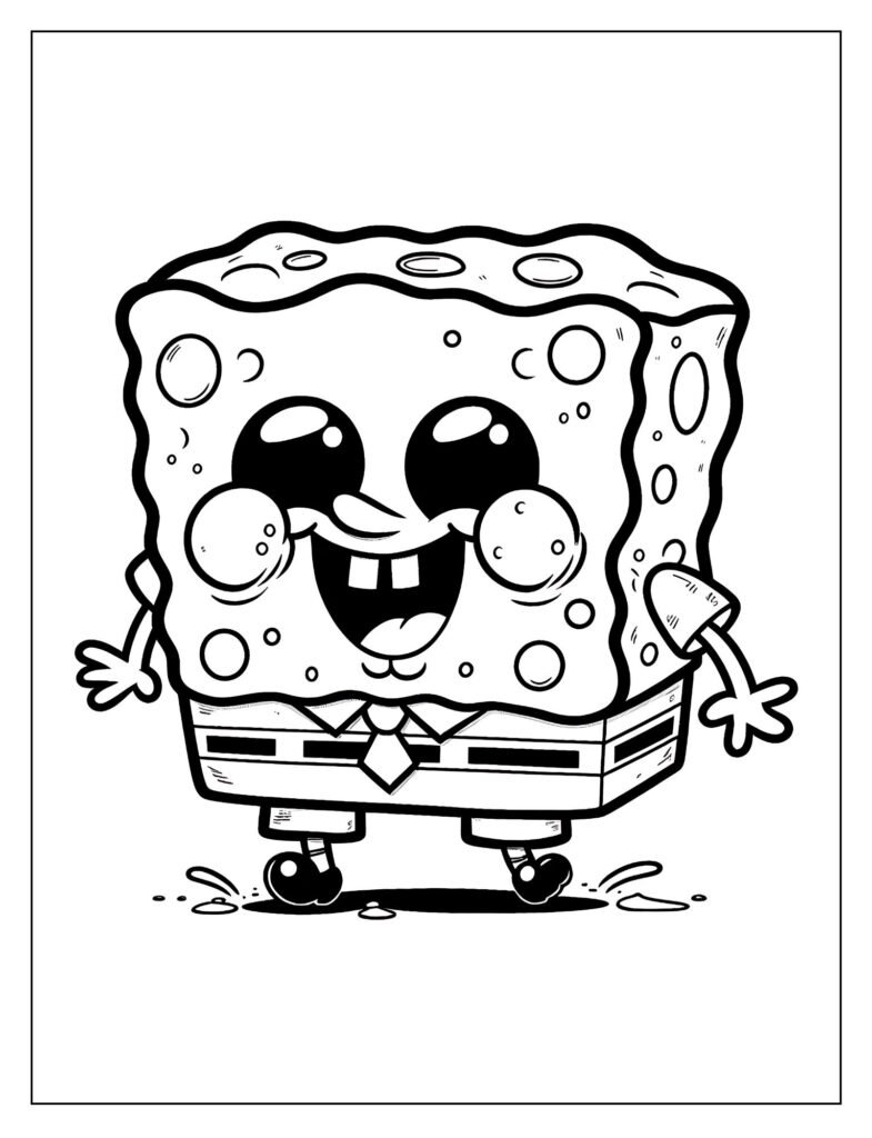 An outline illustration featuring SpongeBob in a comical or exaggerated pose that emphasizes his humor, ready for coloring.