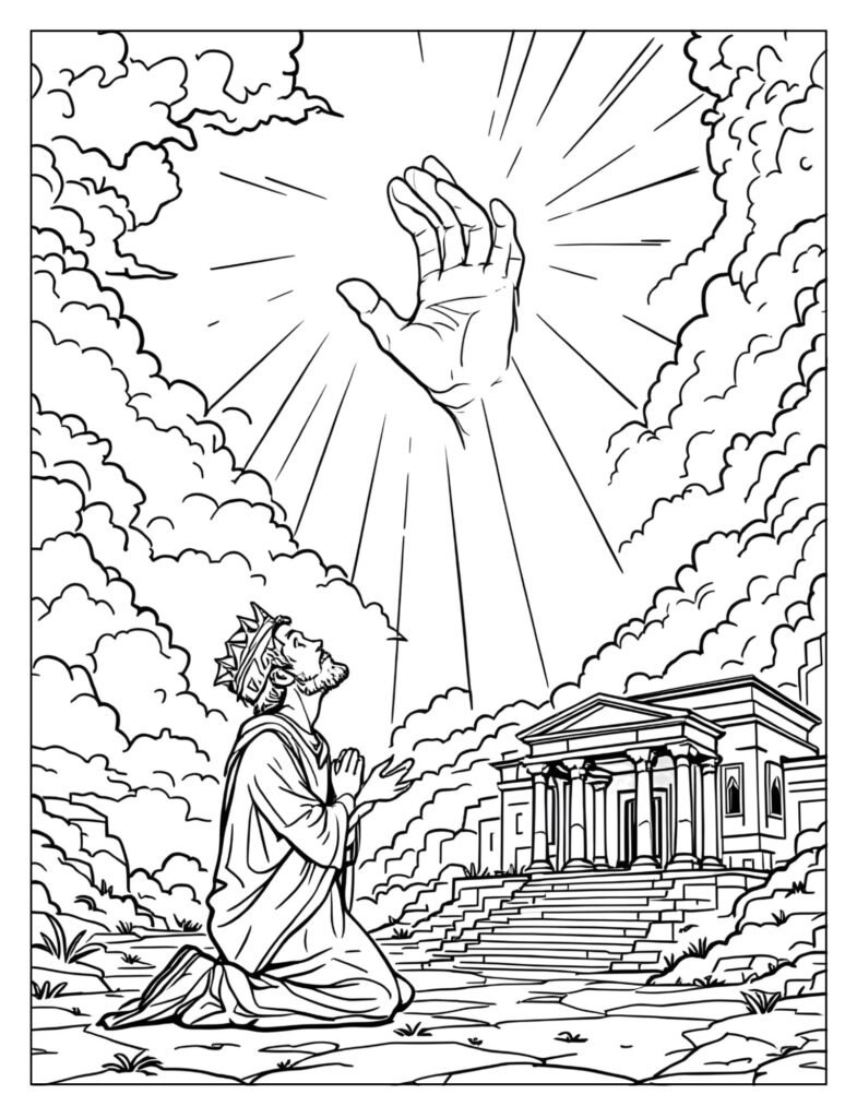 God's hand reaching down to Solomon, who is kneeling.
