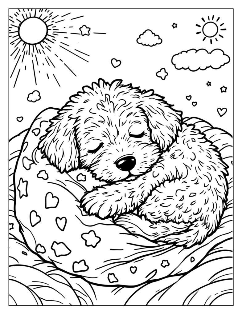 An adorable Goldendoodle puppy sleeping.