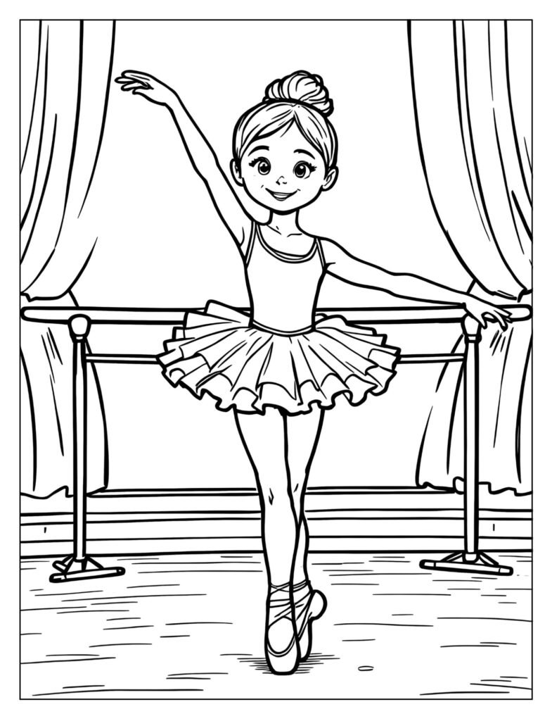 Ballerina en pointe graceful pose coloring page