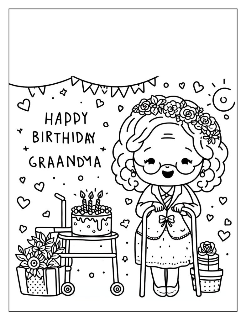 Grandma's birthday crown royalty coloring page