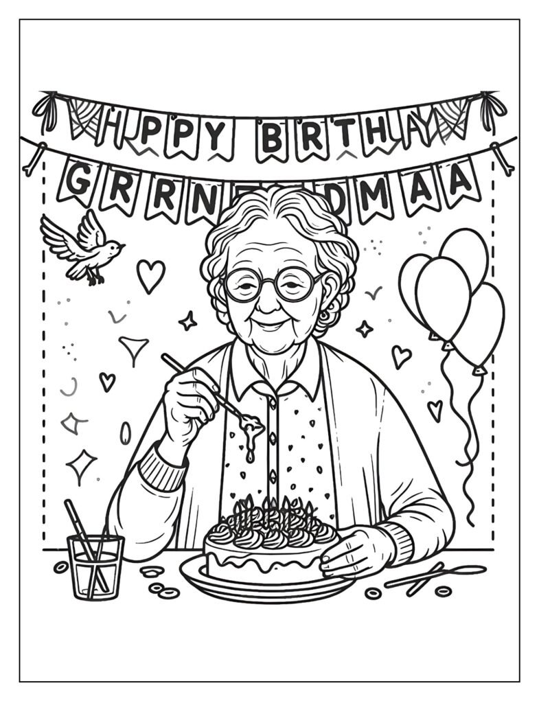 Grandma's special day celebration coloring sheet
