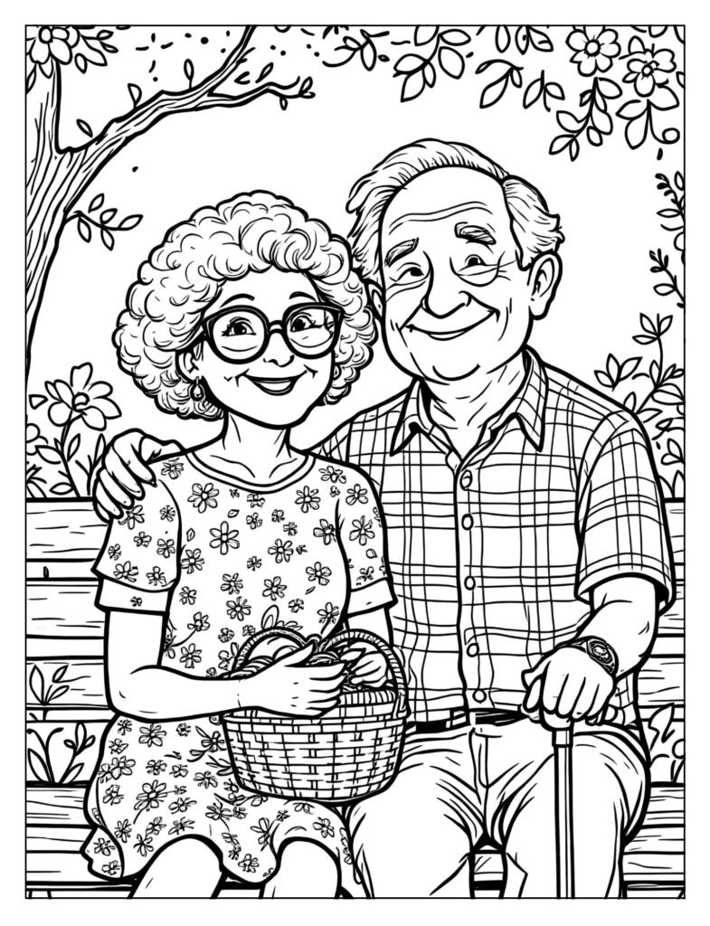 A close-up of a grandparent smiling happily.