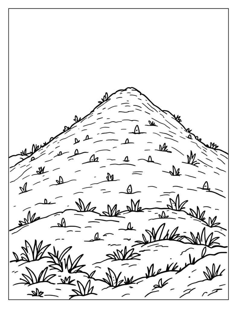 Drawing showing the ground blocks sloping upward with a set of small spikes placed exactly on the upward slope.