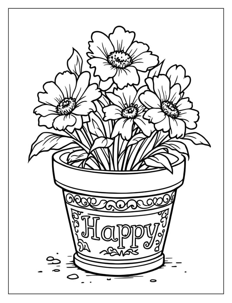 A decorative flower pot with "Thank You" written on it, holding a blooming flower that a child's hand is gently touching.