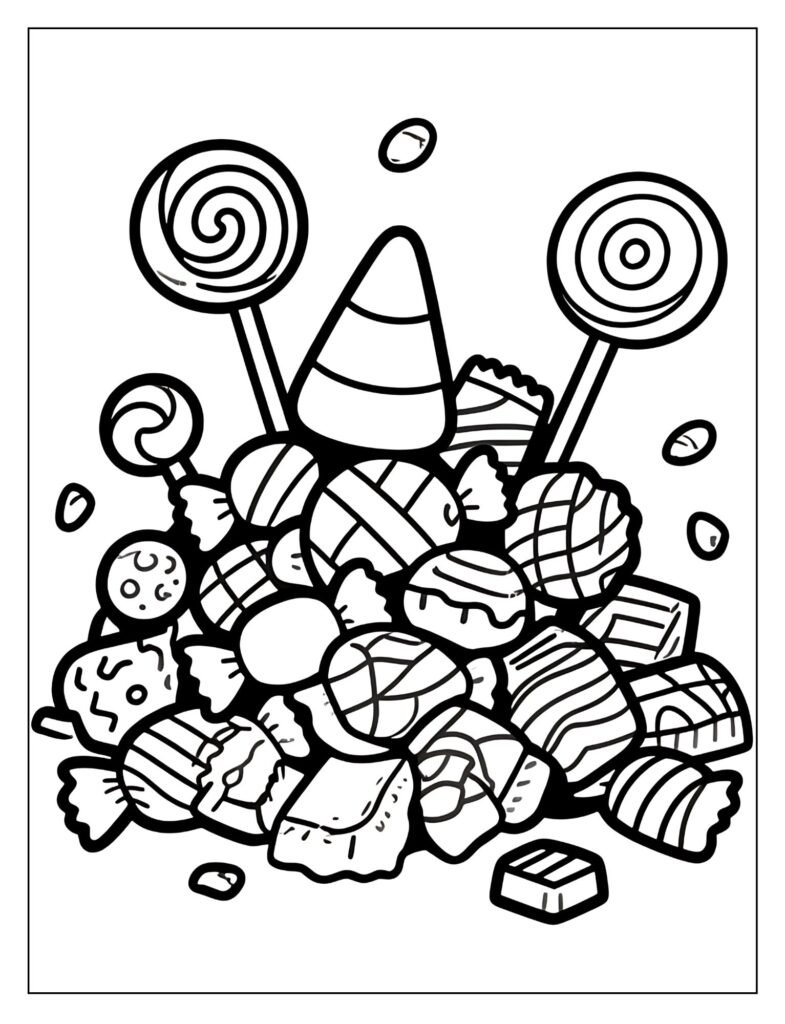 A pile of different kinds of Halloween candies.