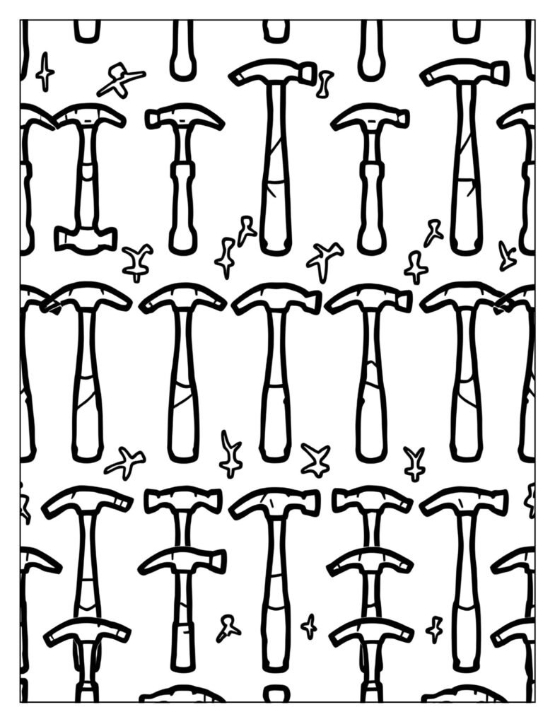 Page filled with a simple, repeating pattern of small, identical claw hammers.
