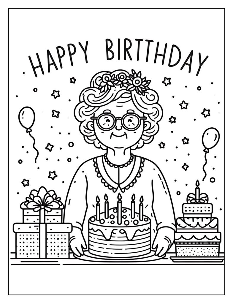 Happy Birthday Amazing Grandma personalized coloring page