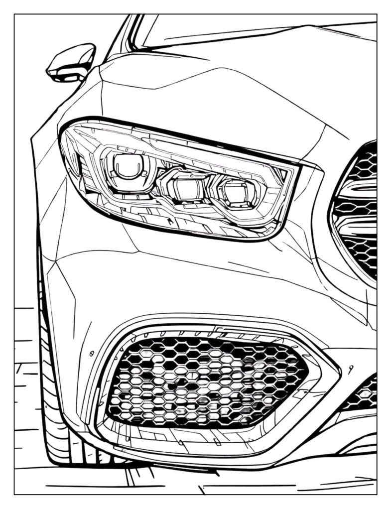 Detailed close-up of a Mercedes-Benz intricate LED headlight cluster and a multi-spoke alloy wheel.