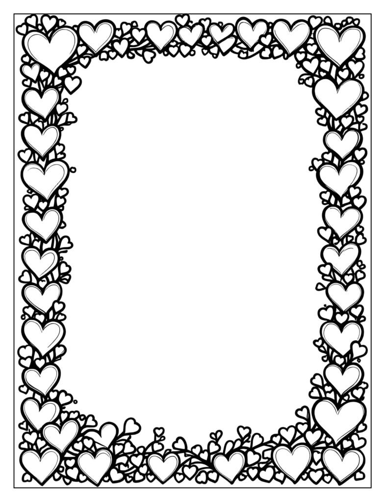 A decorative border of small, interlocking hearts around the page edge.