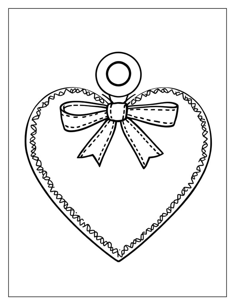 A small, heart-shaped gift tag with a hole and a simple bow tied through it.