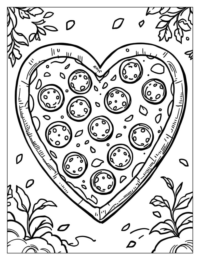  A whole pepperoni pizza shaped like a large heart.
