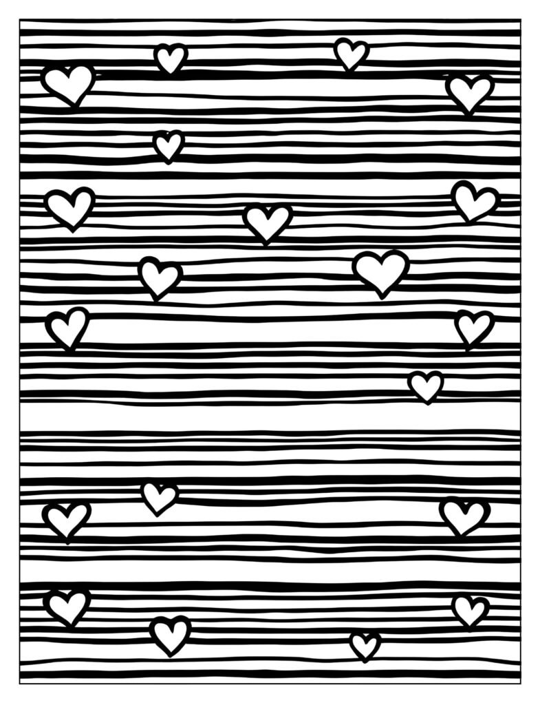 A pattern of horizontal stripes with small hearts scattered across t