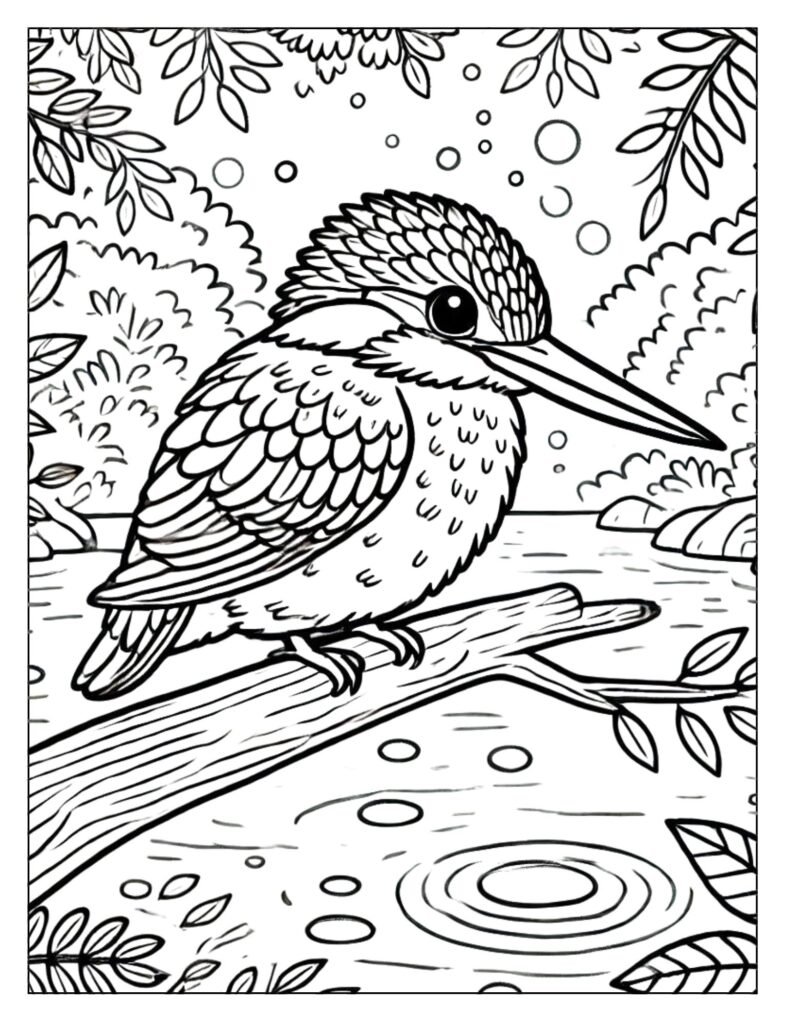 A kingfisher bird perched on a branch, conveying a sense of peace and tranquility.