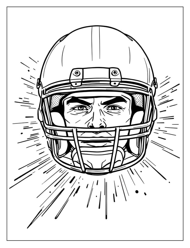 Football helmet with speed lines drawn around it, tilted slightly as if involved in a fast-paced play.
