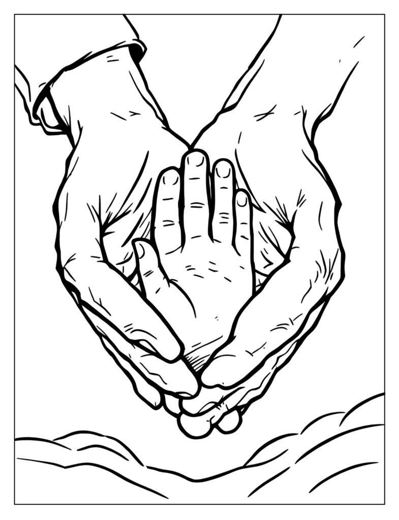 Three hands—one small and two large—holding each other.