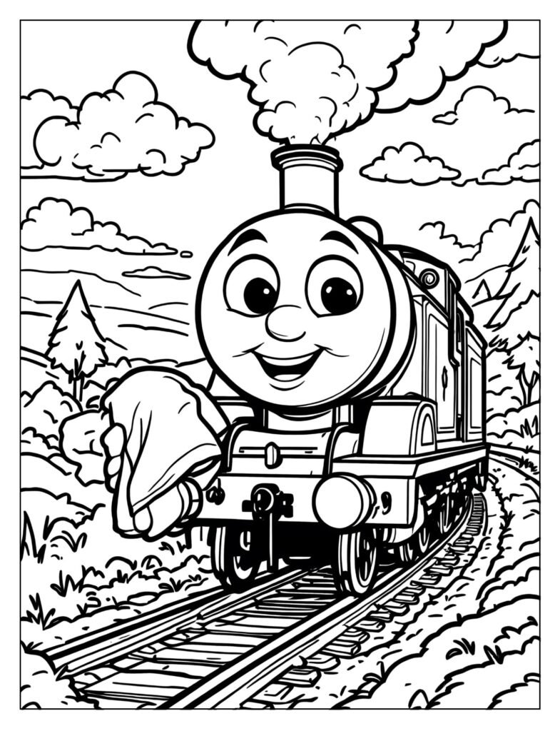 James the red engine polishing his paint coloring page