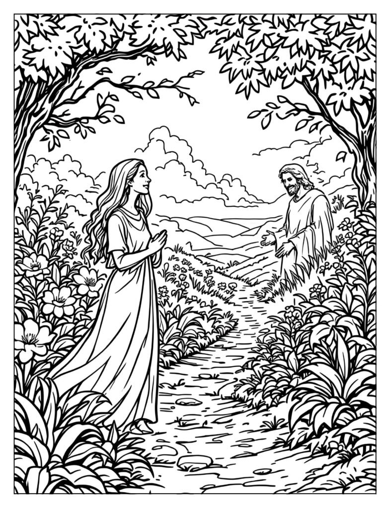 Jesus appears to Mary Magdalene at the tomb coloring page