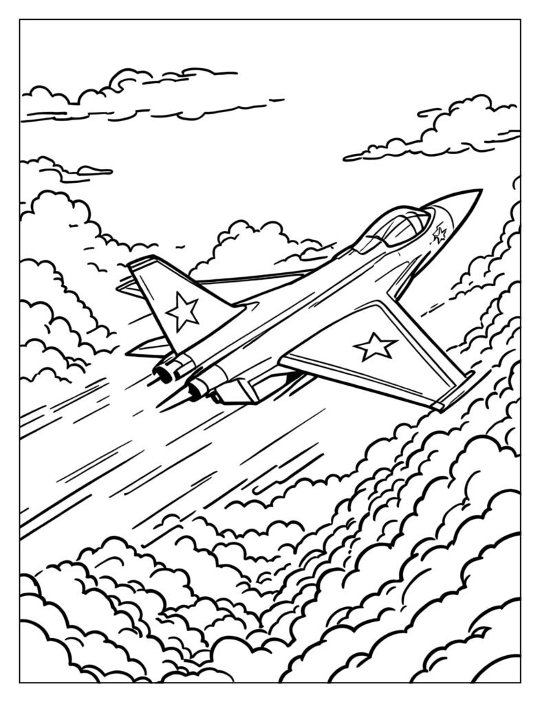 Jet fighter with a star on its wing coloring page

