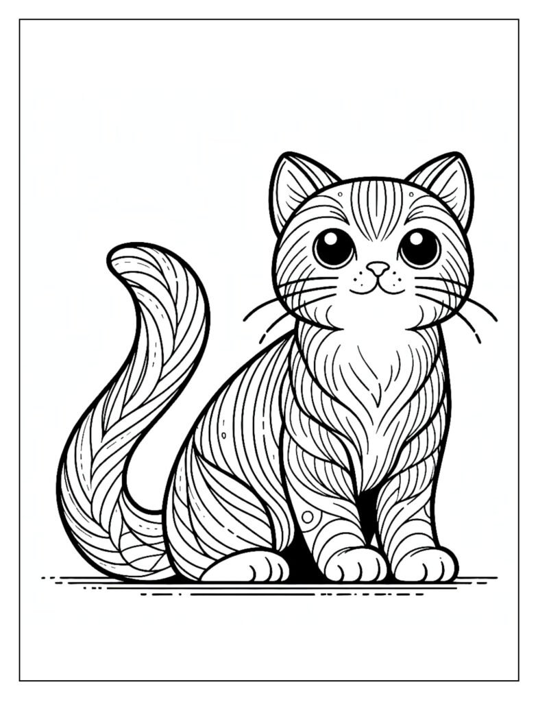 A cute and cartoonish-style cat with large eyes and exaggerated features.