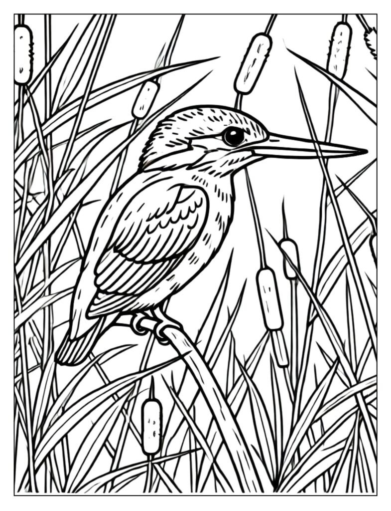A profile view of a kingfisher, clearly displaying its distinctive long, pointed beak.