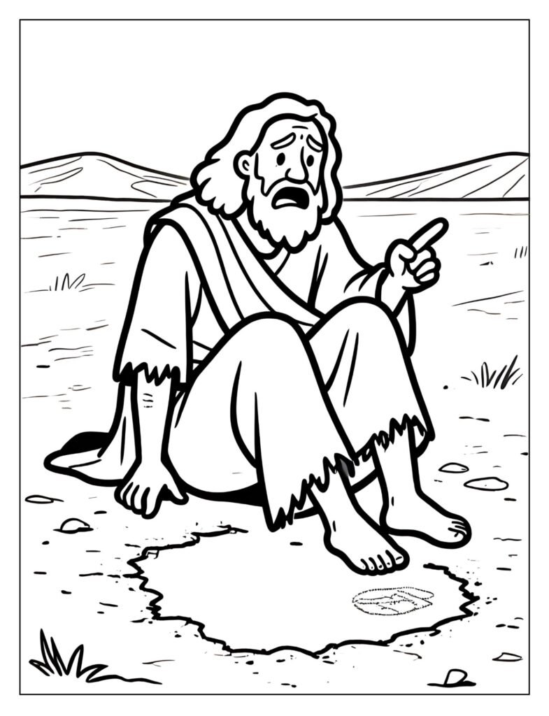 Korihor gesturing to write on the ground after being struck dumb.