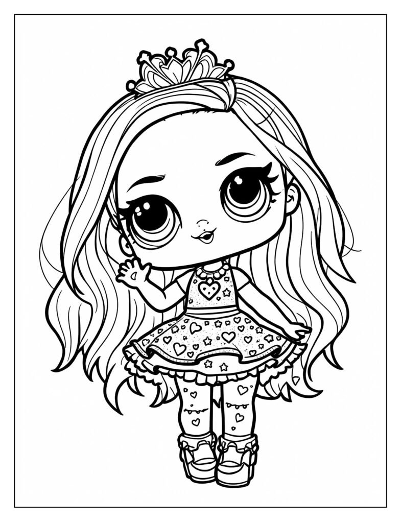 An LOL Surprise Doll surrounded by a diverse array of colorful patterns, shapes, and objects, symbolizing a world of color.
