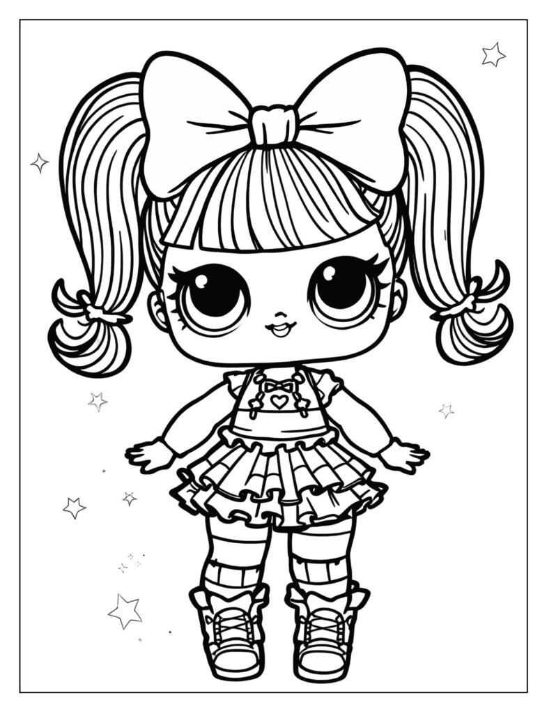 An LOL Surprise Doll with intricate patterns on her clothes or accessories, inviting detailed coloring.
