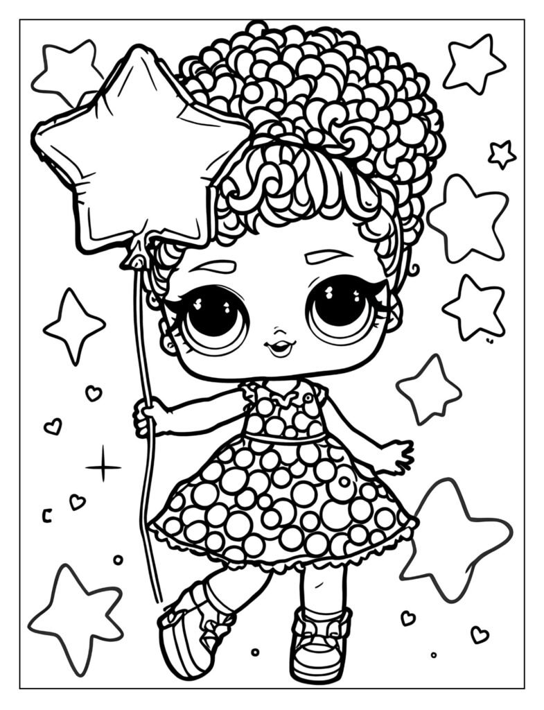 A fierce LOL Surprise Doll striking a confident pose in a trendy outfit, with fashion accessories around her.